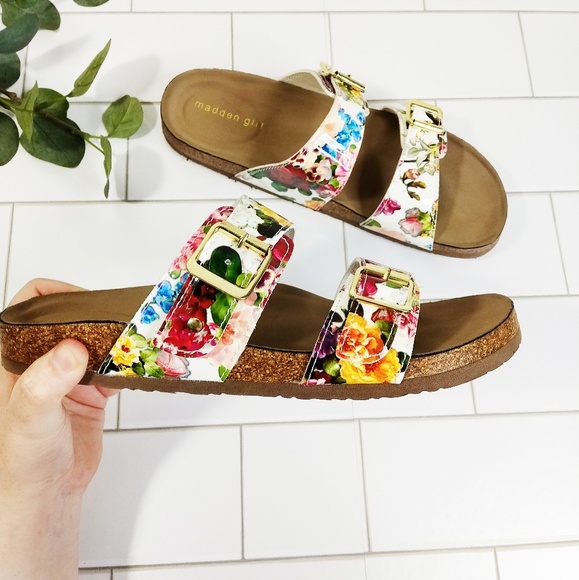 Madden Girl Shoes - Madden Floral Double Strap Buckle Cork Sandal